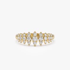 This 14K Solid Gold Marquise Illusion Round Diamond Ring showcases a distinctive horizontal cluster design. Crafted with precision, this half eternity ring exudes elegance and uniqueness. Perfect for special occasions, it enhances any ensemble with a sophisticated touch. An ideal birthday gift for women who love exquisite jewelry. ▶  Item Details * Made to Order. * Gold KT: 14K Solid Gold (also available in 18K & Platinum upon request) * Custom Gold Color: Rose Gold, Yellow Gold, White Gold * Ro