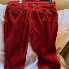 Levi’s Corduroy Pants Never Worn Resish/Burgundy 32 X 30 Red Pants With Five Pockets For Fall, Red Corduroy Bottoms For Fall, Red Fall Pants With Five Pockets, Red Straight Leg Bottoms With Five Pockets, Red Corduroy Jeans For Fall, Red Five-pocket Pants For Fall, Casual Red Levi's Bottoms, Casual Red Corduroy Pants, Levi Corduroy Pants