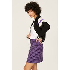 Purple tweed (64% Acrylic, 21% Virgin Wool, 15% Polyamide). Lining (100% Polyester). Mini. Back zipper closure. 18" from hip to hemline. Imported. Preppy Mini Skirt For Fall Workwear, Preppy Fall Mini Skirt For Workwear, Casual Tweed Mini Skirt For Workwear, Preppy Lined Mini Skirt For Workwear, Prep School, Platform Loafers, Purple Plaid, Rent The Runway, Plaid Mini Skirt