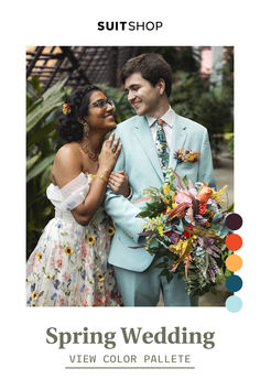 The Spring Wedding color palette of your dreams!! Find all the inspiration you need to make your wedding pop with bright and bold colors. We are here to help your vision come to life with custom made-to-order suits. Spring Wedding Color Palette, Spring Wedding Colors, Spring Celebration, Detroit Wedding, Wedding Color Palette