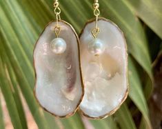 Oyster Shell Earrings, Dangle Earrings, Coastal Jewelry, Handcrafted Jewelry - Etsy Handmade Ocean-inspired Pearl Earrings For Gift, Handmade Shell-shaped Pearl Earrings For Gifts, Shell Earrings With Pearl Charm Gift, Handmade Shell Earrings For Wedding, Handmade Shell Pearl Earrings For Gift, Pearl Charm Shell Earrings Gift, Ocean-inspired Shell Pearl Earrings Gift, Handmade Shell Pearl Dangle Earrings, Ocean-inspired Shell Pearl Earrings For Gift