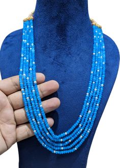 Beautiful Handmade Fashion Beads layer Necklace. Handmade Necklace. Beaded Necklace. Wedding jewellery. Anniversary Jewellery. quartz blue Necklace Blue Gemstone Beaded Necklaces For Party, Traditional Blue Beaded Necklaces For Party, Blue Beaded Pearl Necklace With Round Beads, Blue Multi-strand Faceted Beads, Light Blue Beaded Necklace With Faceted Round Beads, Light Blue Faceted Round Beaded Necklaces, Blue Faceted Multi-strand Beads, Traditional Blue Multi-strand Beaded Necklaces, Blue Pearl Necklace With Faceted Beads