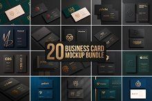 20 business card mockup templates with gold foil and black paper on the bottom