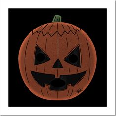 an orange pumpkin with black eyes on it's face is shown in front of a black background