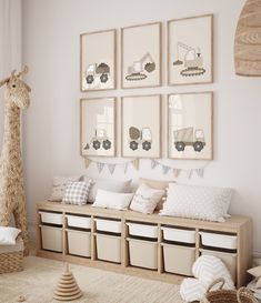 a child's room decorated in neutrals and whites