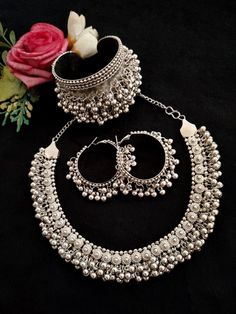 *Beautiful Ghungroo Necklace combo set 630 ₹ Free shipping*...⁰aj35 Necklace Combo, Silver Necklace Set, Navratri Special, Bollywood Style, Choker Necklace Set, Special Jewelry