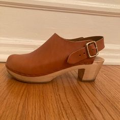 Handmade Bryr Clogs - Female Owned And Run Clog Co From San Francisco. Style Is Suzie Closed-Toe, Mid-Heel In Whiskey Leather. Size 5. Made With American Leather And European Wood! Retail For $300. Check Out Site Here Https://Www.Bryrstudio.Com/ Wooden Heel Clogs With Medium Width And Round Toe, Brown Clogs With Ankle Strap And Reinforced Heel, Brown Clogs With Reinforced Heel And Ankle Strap, Leather Clogs With Heel Strap Medium Width, Leather Slingback Clogs With Stacked Heel, Brown Ankle Strap Clogs With Reinforced Heel, Leather Clogs With Ankle Strap In Medium Width, Leather Clogs With Heel Loop, Medium Width, High Heel Clogs With Leather Sole