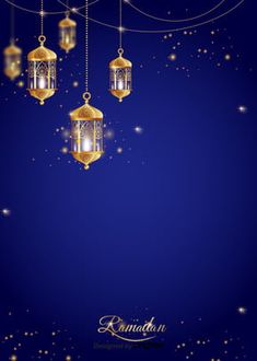 an elegant blue background with gold lanterns and stars