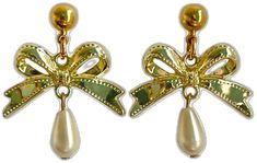 Coquette Earrings, Pearl Drop, Faux Pearl, Plating, Gold