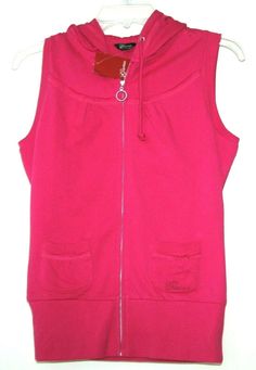 100% AUTHENTIC GUESSWILD WATERMELON/FUSCHIA HOODED SLEEVELESS SWEATSHIRT SIZE MEDIUM BRAND NEW with TAGS! 100% AUTHENTIC GUARANTEED Very Stylish!  DESCRIPTION  WOMEN'S SIZE SMALL AND/OR MEDIUMWILD WATERMELON/ FUCHSIA ZIP UP SLEEVELESS HOODED SWEATSHIRT EMBROIDERED GUESS LOGO ON ONE OF THE FRONT POCKETS   TWO POCKETS ON THE FRONT 100% COTTON  COMES FROM A SMOKE FREE HOME *PLEASE NOTE THIS ITEM WILL ONLY BE ACCEPTED FOR RETURN IF IT IS IN THE ORIGINAL CONDITION; UNWASHED, UNWORNAND WITH ORGINAL TA Casual Hooded Tank Top For Sports, Sleeveless Top With Drawstring Hood For Spring, Sleeveless Cotton Hoodie For Loungewear, Sleeveless Hoodie With Drawstring For Spring, Pink Sleeveless Winter Top, Pink Sleeveless Top For Winter, Sleeveless Cotton Top With Drawstring Hood, Casual Stretch Sleeveless Hoodie, Pink Stretch Hooded Top