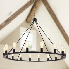 16-light black vintage light fixtures are designed in the shape of a wheel with a finish, the elegant and simple design makes your home more stylish while also providing 360° light coverage the soft, which makes it full of light. Perfect decoration for dining room, foyers， entryway, farmhouse, or areas with high ceilings. Gracie Oaks Finish: Black | Gracie Oaks 16 - Light Dimmable Wagon Wheel Chandelier for Farmhouse 30.7 H x 47.24 W x 47.24 D in gray / in Black | 30.7" H X 47.24" W X 47.24" D | Modern Farmhouse Dining Room Lighting, Decoration For Dining Room, Entryway Farmhouse, Farmhouse Dining Room Lighting, Modern Farmhouse Dining Room, Modern Farmhouse Dining, Chandelier Black, Wheel Chandelier, Vintage Light Fixtures