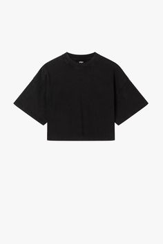 A Cropped Oversized T-Shirt with Ribbed Neck. Crafted From 100% 240Gsm Organic Cotton. Black Crop T Shirt, Black Oversized Sporty T-shirt, Basic T-shirt With Ribbed Neckline For Streetwear, Oversized Crew Neck Cropped T-shirt For Streetwear, Oversized Cropped T-shirt For Streetwear With Crew Neck, Oversized Cropped T-shirt For Streetwear, Oversized Washed Black Sporty Tops, Oversized Black Sporty Tops, Sporty Oversized Washed Black Tops