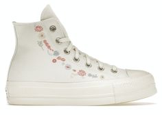 Check out the Converse Chuck Taylor All-Star Lift Hi Things To Grow Egret available on @StockX Flower Platform Converse, Cute Converse Platform, Shoe Embroidery, Cool Converse, Converse Wedding Shoes, Cute Converse, Converse Chucks, Chuck Taylor All Star Lift, Wedding Converse