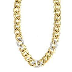 "This extraordinary necklace features 14k yellow gold links with 3 links in pave-set round brilliant diamonds totaling 1.91 carats. Lengths available: 16.5\" & 18\" (choose from drop-down menu) Total diamond weight: approx. 1.91 carats Color: G-H Clarity: VS1-VS2 Every treasure comes with a complimentary lifetime guarantee and appraisal. Comes with a beautiful wooden keepsake box. Thank you for visiting our shop. Raven Fine Jewelers" Necklaces Luxury, Gold Link Necklace, Handmade Wedding Rings, Jewelry Magazine, High End Jewelry, Contemporary Jewelry Design, Wooden Keepsake Box, Gold Link Chain, International Jewelry