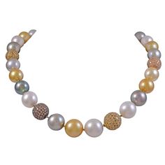 South Sea Multi Color Pearl Necklace with Chocolate and White Diamond Ball Stations12-16 mm 12.00 Total Weight in Diamonds Color Pearl Necklace, Multicolor Pearl Necklace, Beautiful Diamond Necklace, Diamond Ball, Magnificent Jewels, Necklaces Beaded, Multi Necklace, Pearl And Diamond Necklace, Vintage Beads Necklace