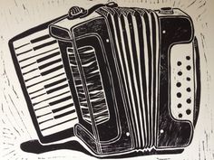 an old accordion is shown in black and white