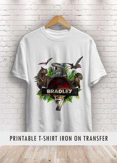 Terrific Jurassic World Birthday Iron On Transfer T-Shirt personalized for your boy's party . Digital file. Themed Crew Neck Shirt With Sublimation Print, White Themed T-shirt With Heat Transfer Vinyl, Jurassic World Birthday Shirt, Barbie Birthday Invitation, Jurassic World Party, Jurassic World Shirt, Jurassic World Birthday, Barbie Birthday Invitations, Jurassic Park Birthday