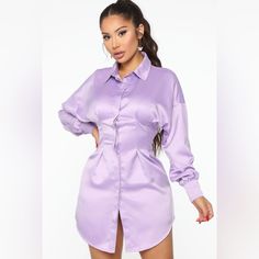 Nwt Satin Blouse Dress In A Beautiful Lavender Color. Mini Dress In Length Summer Closet Cleanout: This Is Going To Goodwill Soon. Basically Pay Shipping And It’s Yours Lilac Birthdy Dress, Shirt Lavender Dress, Lavender Short Dress Long Sleeve, Purple Button-up Dress For Daywear, Purple Button-up Daywear Dress, Purple Button-up Dress For Spring, Purple Button-up Spring Dress, Elegant Purple Mini Dress For Daywear, Elegant Lavender Long Sleeve Mini Dress