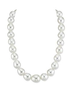 When it comes to baroque pearls, Australian White South Sea pearls are the most unique by far. Treasured for their natural look, Australian baroque pearls are the rarest in the South Sea. This 11-13mm pearl necklace is a gorgeous and exquisite strand compiled of brilliant white South Sea pearls, all drop oval shaped with gorgeous luster. The necklace comes affixed with an elegant 14K white gold ball clasp, while Premium clasps are also available at checkout. Included with this item is a compleme Luxury Baroque Pearl Necklace For Formal Occasions, High Luster Baroque Pearl Classic Necklace, Classic Baroque Pearl Drop Necklace, Classic Baroque Pearl Necklace With High Luster, Luxury Baroque Pearl Necklace In Pear Shape, Classic Baroque Pearl Necklace With Pendant, Formal Baroque Pearl Necklace With Round Beads, Classic Pear-shaped Baroque Pearl Necklace, Classic Baroque Pearl Necklaces With High Luster