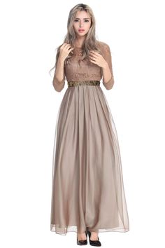 10% off now|Shop affordable romantic a-line chiffon lace dress with sleeves online. Free Shipping and Custom-made. Pro since 2009. Spring Beige Maxi Dress For Banquet, Spring Banquet Beige Maxi Dress, Flowy Long Sleeve Evening Dress, Flowy Chiffon Dress With Sheer Sleeves, Fitted Chiffon Dress For Banquets, Elegant Spring Chiffon Dress For Banquet, Flowy Party Dresses With Lace Sleeves, Chic Flowy Dress For Banquet, Chic Flowy Dress For Banquets