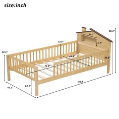 a wooden bed frame with measurements for it