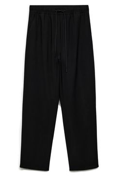 Look put-together but stay comfy in these flowy, high-rise, jogger-style trousers made with an elastic waist and relaxed straight legs. Elastic/drawstring waist Side slant pockets 93% viscose, 7% polyester Machine wash, line dry Imported Relaxed Fit Harem Pants With Drawstring And Tapered Leg, Chic Black Harem Pants For Loungewear, Wide-leg Drawstring Harem Pants For Loungewear, Casual Black Drawstring Wide Leg Pants, Casual Straight Viscose Pants, Black Wide Leg Harem Pants With Drawstring, Casual Black Wide Leg Pants With Drawstring, Casual Relaxed Fit Viscose Pants, Casual Viscose Wide Leg Pants For Fall