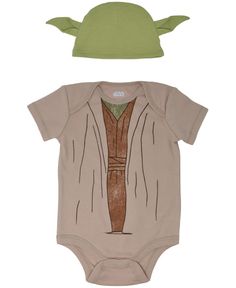 a baby yoda hat and bodysuit with the child's image on it