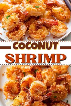 coconut shrimp is served on a white plate