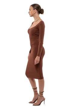 This long-sleeve dress is perfect for your next special occasion, featuring allover ribbing. 44" length Sweetheart neck Long sleeves 45% viscose, 37% polyester, 18% nylon Hand wash, dry flat Imported Model stats: 5'10" height, 32" bust, 25" waist, 36" hip. Model is wearing size Small. Long Sleeve Ribbed Stretch Dress, Stretch Ribbed Long Sleeve Dress, Chic Long Sleeve Ribbed Midi Dress, Chic Ribbed Long Sleeve Midi Dress, Long Sleeve Sweater Dress For Date Night In Spring, Spring Ribbed Long Sleeve Bodycon Dress, Long Sleeve Ribbed Dress For Date Night, Ribbed Long Sleeve Dress For Date Night, Long Sleeve Ribbed Midi Dress For Party