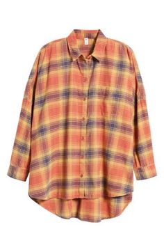 Top off your look with this plaid button-up shirt cut from soft cotton flannel in an oversized, easy-to-layer fit. Front button closure Spread collar Long sleeves with button cuffs Chest patch pocket 100% cotton Machine wash, tumble dry Imported Not available for sale and shipment to Germany Oversized Flannel Shirt For Fall, Oversized Red Flannel Shirt For Fall, Oversized Plaid Shirt For Fall, Plaid Relaxed Fit Shirt For Fall, Cotton Flannel Shirt For Fall Daywear, Relaxed Fit Plaid Shirt For Fall, Oversized Plaid Cotton Flannel Shirt, Oversized Cotton Flannel Shirt, Oversized Cotton Flannel Shirt For Everyday