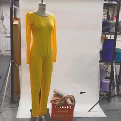 Great For Halloween Or Sleeping Fitted Yellow Jumpsuits And Rompers For Party, Fitted Yellow Jumpsuit For Party, Yellow Stretch Long Sleeve Jumpsuit, Yellow Stretch Bodysuit For Party, Casual Yellow Bodysuit For Party, Fitted Yellow Long Sleeve Bodysuit, Yellow Fitted Long Sleeve Bodysuit, Yellow Long Sleeve Fitted Bodysuit, Casual Yellow Long Sleeve Bodysuit