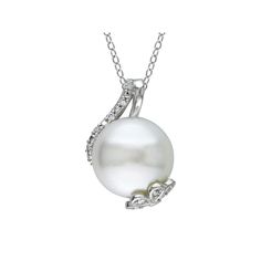 Featuring a freshwater cultured pearl and diamonds, this beautiful pendant offers a timeless touch. Click on this JEWELRY & WATCHES GUIDE to learn about fit, styles, materials and more!Pendant Details: Pendant length: .49 in. Chain length: 18 in. Clasp: spring-ring Metal: sterling silver Cultured Pearl Details: Type: freshwater Shape: button Size: 12-12.5 mm Color: white Diamond Details: Total weight: 1/10 ct. Cut: round Setting: prong Image(s) may be enlarged to show detail.Diamond weights are Classic Pearl Necklace With Diamond Accents For Anniversary, Wedding Pearl White Necklace With Diamond Accents, Classic Pearl Diamond Necklace For Formal Occasions, Classic Formal Pearl Diamond Necklace, Classic Akoya Pearl Diamond Necklace For Anniversary, Classic Diamond Necklace With Pearl Chain For Weddings, Classic Wedding Diamond Necklace With Pearl Chain, Pearl White Necklaces With Diamond Accents For Wedding, Classic Pearl Necklace With Diamond Accents For Wedding