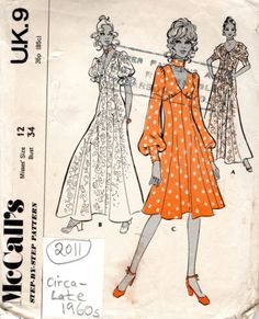 an old fashion sewing pattern with two women's dresses