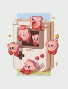 four little pigs sticking their heads out of a toaster