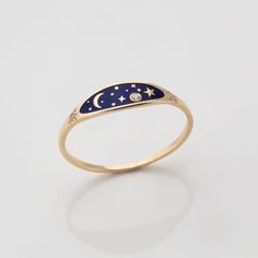 Ring Moon, Celestial Blue, Celestial Ring, Space Jewelry, Bestie Gifts, Moon And Star, Enamel Ring, Diy Schmuck, Ring Gold