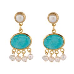 Cleopatra Pearl & Turquoise Stone Tassel Earrings are a majestic fusion of elegance and striking beauty. The earrings are expertly crafted from brass and feature a luxurious 24k gold plating that adds a radiant warmth to the design.  Each earring showcases a harmonious blend of delicate pearls and vibrant turquoise stones, arranged to create an eye-catching tassel effect. The pearls provide a touch of classic refinement, while the bold turquoise stones inject a pop of color and exotic charm.  Th Striking Beauty, June Birthstone Jewelry, August Birthstone Jewelry, July Birthstone Jewelry, Jewelry Ring Box, Turquoise Stones, Pearl Jewellery Earrings, Men's Jewelry Rings, Pearl Gemstone