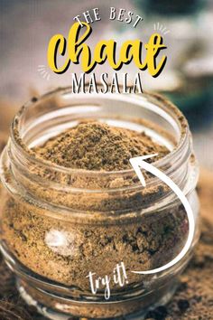 the best chocolate masala recipe in a glass jar with an arrow pointing to it