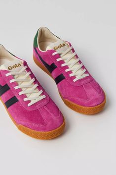 Gola Elan Sneaker | Urban Outfitters Custom Suede Sneakers For Sports, Pink Suede Sneakers For Sports, Suede Sneakers With Elastic Laces, Low-top Suede Sneakers With Laces, Pink Suede Sneakers With Gum Sole, Sporty Custom Suede Sneakers With Laces, Pink Suede Low-top Sneakers, Low-top Suede Sneakers With Elastic Laces, Pink Suede Lace-up Sneakers