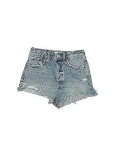 Zara Denim Shorts Size: 4 Bottoms - used. No Fabric Content | Zara Denim Shorts: Blue Bottoms - Size 4 Zara Summer Jeans With Five Pockets, Zara Jeans For Summer, Zara Bottoms Medium Wash With Five Pockets, Zara Medium Wash Bottoms With Five Pockets, Zara High Rise Distressed Bottoms, Zara Distressed Mid-rise Bottoms, Zara Ripped Jeans In Medium Wash, Zara Straight Leg Washed Blue Bottoms, Zara Mid-rise Distressed Bottoms