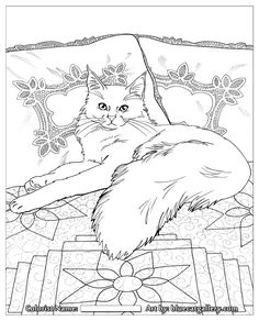 a drawing of a cat sitting on top of a table next to a flower arrangement