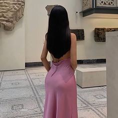 Elegant Pink Backless Halter Dress, Chic A-line Slip Dress, Chic A-line Backless Dress, Chic V-neck Backless Dress For Casual Occasions, Elegant Pink Midi Dress For Night Out, Elegant Backless Sleeveless Dress, Elegant Spring Evening Halter Dress, Elegant Spring Halter Evening Dress, Pink Backless Formal Dress