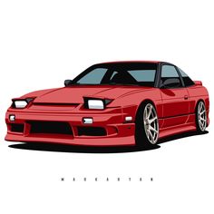 a red sports car is shown in this graphic art work, it appears to be from the late'80s or early'1990s