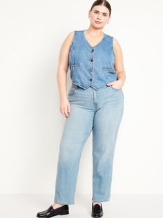 button front belt loops zip fly front scoop pockets back patch pockets sits at belly button snug hip and thigh loose leg 30 1/2" regular inseam 28 1/2" petite inseam 34 1/2" tall inseam models are approx.  5'9" and wear sizes s (4), l (12), and xl (18)machine wash according to the care instruction label Medium Wash Full-length Jeans With Pockets, Cheap Full-length Pull-on Jeans, Non-stretch Medium Wash Denim Pants, Medium Wash Pre-washed Cotton Jeans, Non-stretch Medium Wash Jeans With Button Closure, Loose Jeans, Back Patch, Belly Button, Petite Size