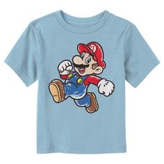 Super Mario is always ready to go, and now you can be too! Explore the Mushroom Kingdom with a cool new officially licensed Nintendo Colored in Mario Toddlers' T-Shirt! This tee features a big graphic of Mario jumping happily in a messy-colored style. You'll definitely score big points with all your friends when you bring your favorite video game characters everywhere you go with these Nintendo styles, perfect for fans of all ages. Mario Jumping, Mario T Shirt, Mushroom Kingdom, The Mushroom, Sleeve Packaging, Novelty Clothing, Kids Clothes Boys, Game Characters, Graphic Tee Design