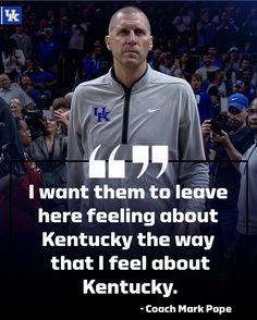 a man standing in front of a crowd with a quote from coach mark pope