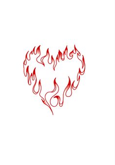 a red heart with flames drawn on it