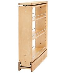 a wooden cabinet with three shelves on each side