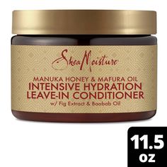 SheaMoisture Intensive Moisture Manuka Honey & Mafura Oil Leave In Conditioner deeply nourishes and smooths hair for easy natural styling. Our Manuka Honey, Mafura & Baobab Oils, and Fair Trade Shea Butter blend in a nutrient-rich formula conditions ultra-dehydrated strands to help smooth hair and reduce frizz. This curly hair treatment instantly reveals beautiful, healthy-looking hair. It's also perfect for natural and transitioning hair. Apply SheaMoisture Manuka Honey & Mafura Oil Intensive H Shea Moisture Manuka Honey, Red Palm Oil, Baobab Oil, Shea Moisture, Benzoic Acid, Manuka Honey, Shea Moisture Products, Leave In Conditioner, Heat Styling Products