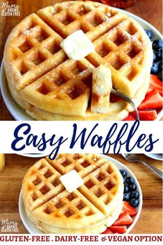 two waffles with butter and blueberries on top