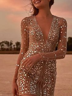 Long Sleeve Homecoming Dress, Long Sleeve Sequin Dress, Pencil Skirt Dress, Mini Robes, Long Sleeve Sequin, City Dress, Mini Dresses For Women, Fashion Color, Slim Dresses